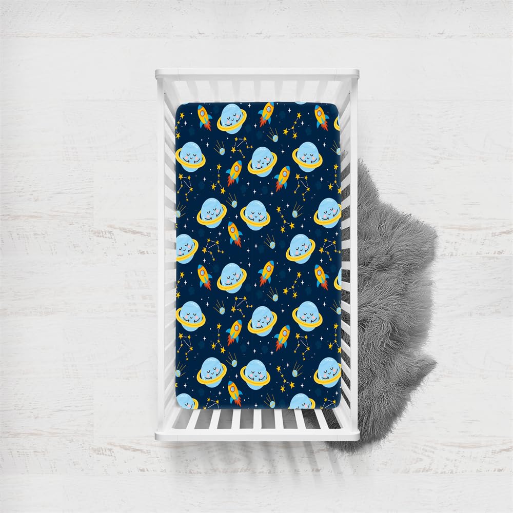 Odot Cot Bed Fitted Sheets, Toddler & Baby Bed Sheets, Universe Planet Print Microfiber Mattress Protector, Cozy Lightweight Bedside Cribs Bassinet Sheets for Boy and Girl (Style E,73x33cm)