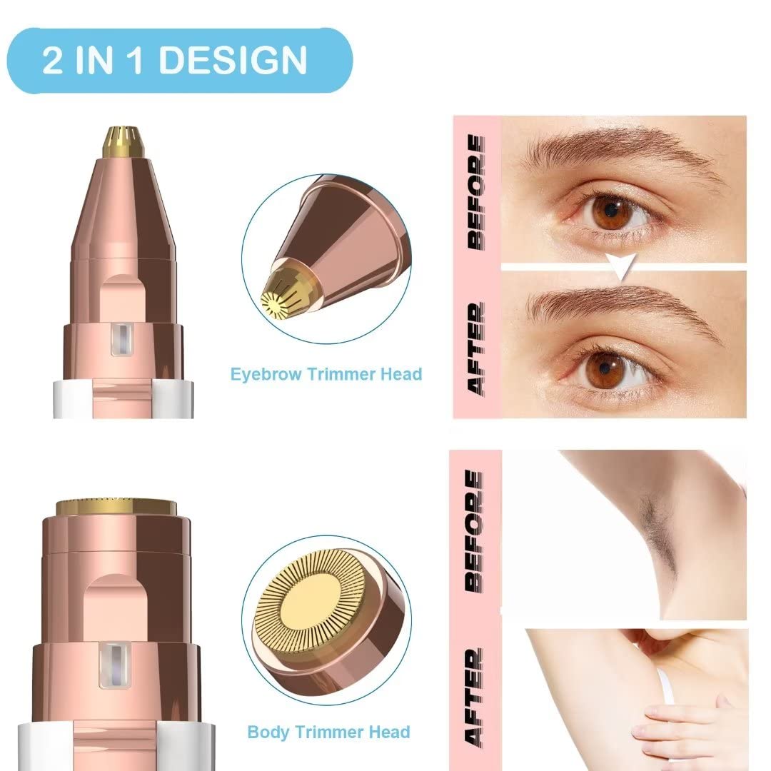 Maquinilla de afeitar de cejas, depilación facial para mujeres, (recargable por USB), recortadora de cejas 2 en 1 y removedor de vello 100% indoloro con luz para nariz, labios, cara, cuerpo 2
