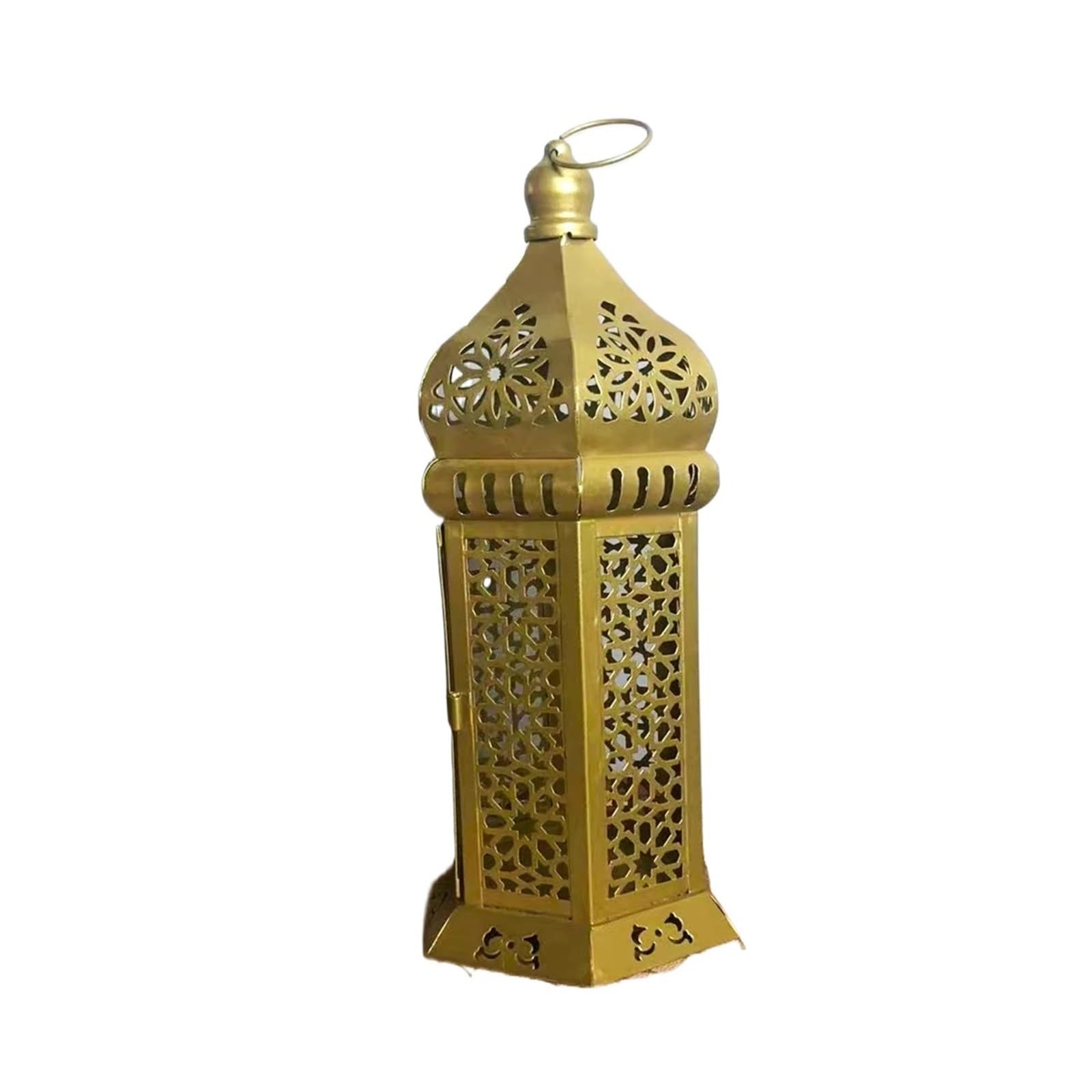 Decorative Lanterns 1PC Metal Lantern Candle Holder, Elegant Home Cutout Wrought Iron Wind Lamp Tabletop Crafts(L)