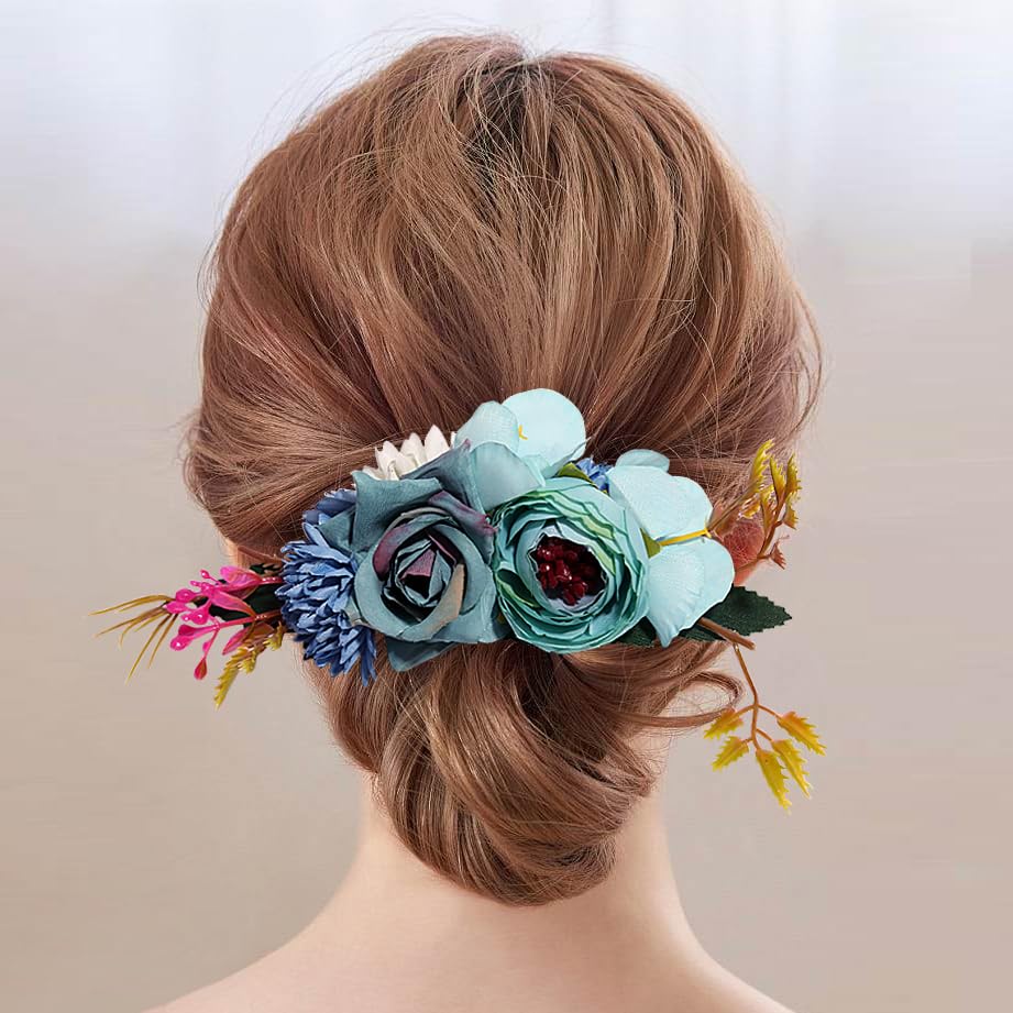 BUNNY LULU Flower Hair Clip for Women - Elegant Hair Accessory for Wedding, Party & Daily Wear (Blue)