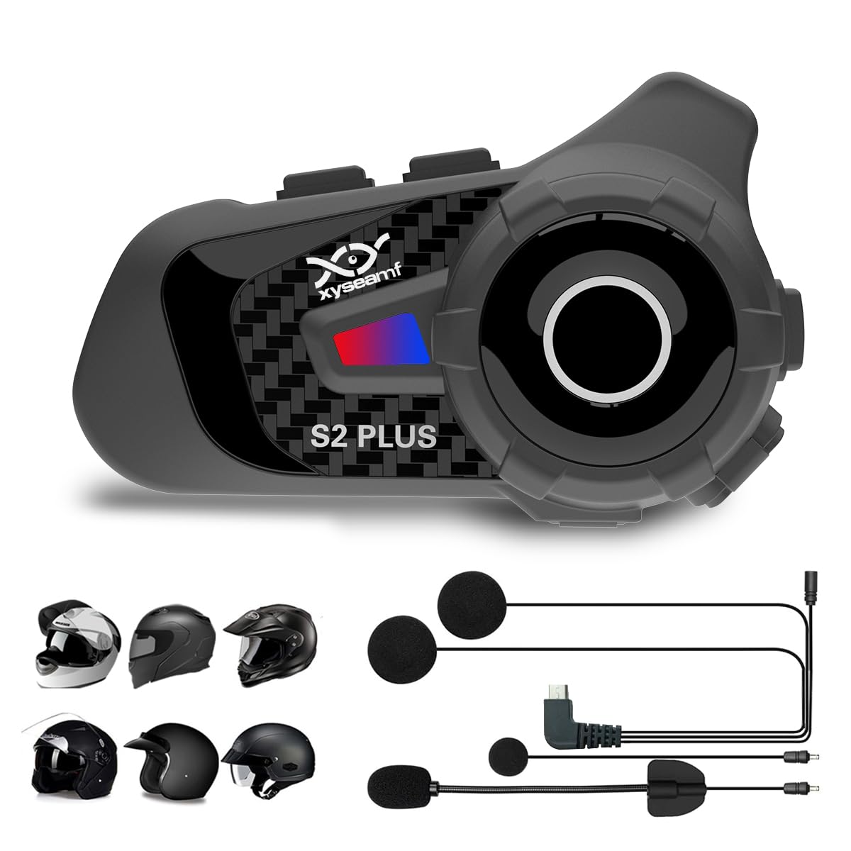 xyseamf 6 Riders Motorcycle Bluetooth Headset, Helmet Bluetooth Intercom with Noise Cancellation/FM Radio, Universal Communication Systems for ATV/Dirt Bike, Black, S2 plus