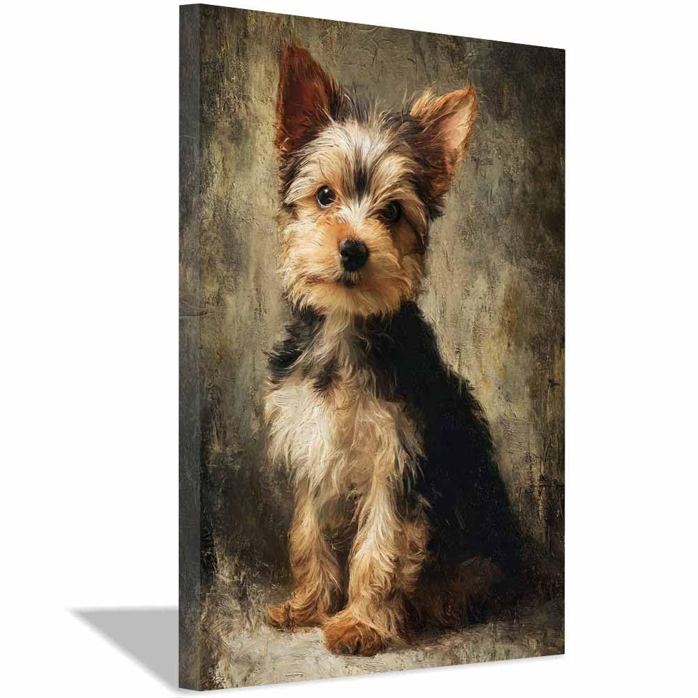 ZAMAEIU Canvas Print Wall Art Yorkshire terrier sitting Abstract Dog Animal Paintings, Suitable for living room, bedroom, for Kids Room Decoretc.(black)-30x50cm Framed