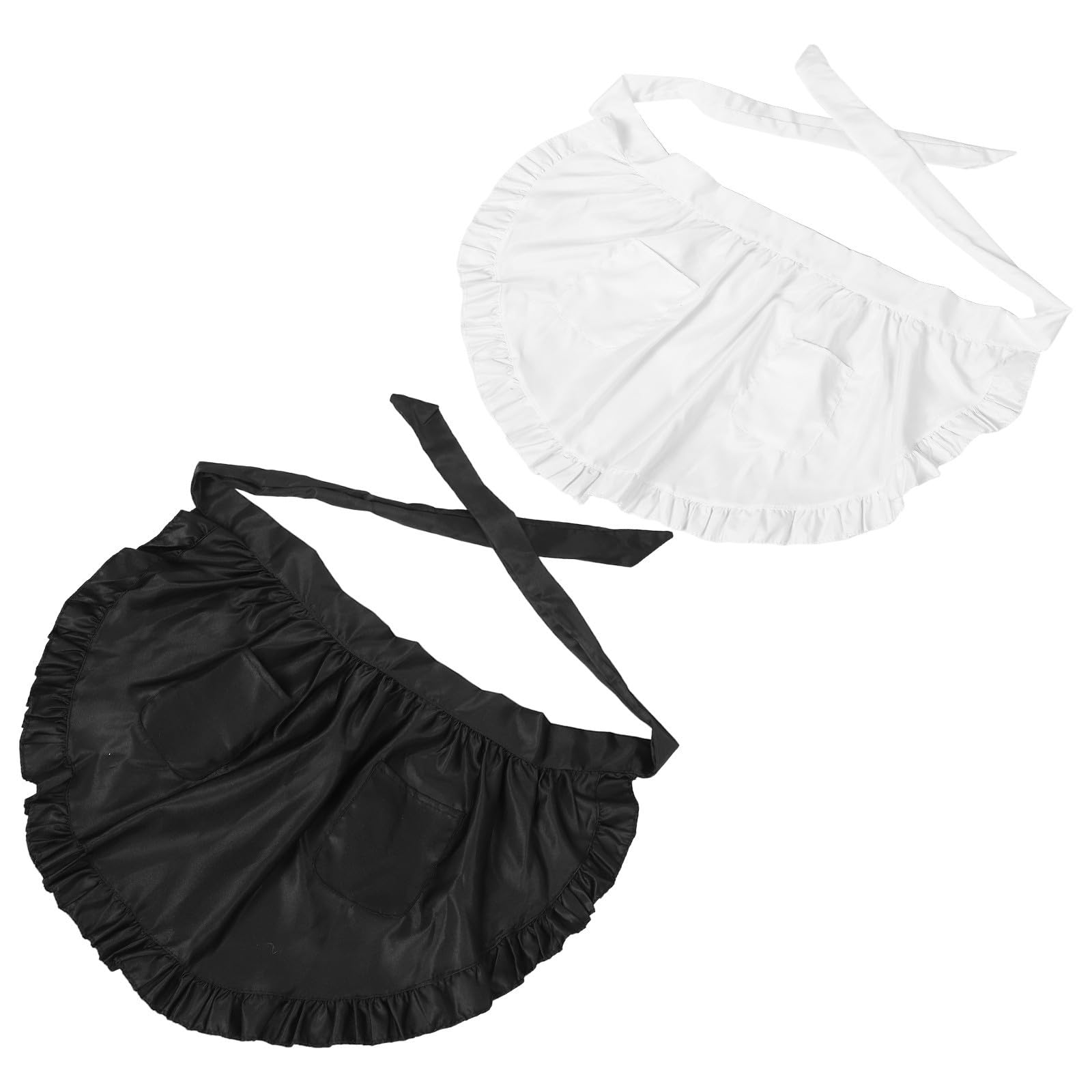 Healvian 10 Pièces Tablier Cuisine à Volants Blanc pour Femmes avec Double Poche, Ajustement Confortable Taille, pour Restaurants Cuisine, Style Élégant et Mignon