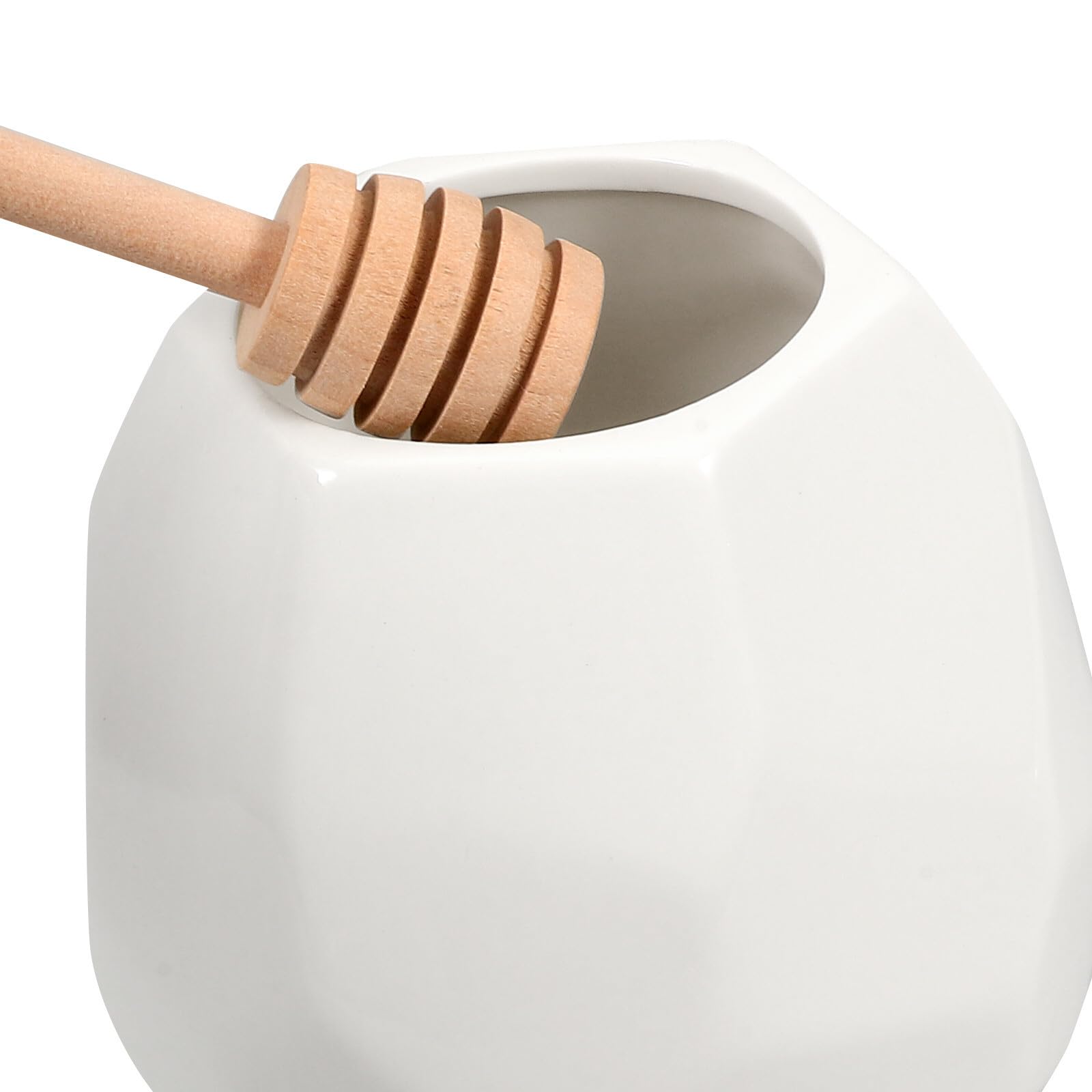 de Fácil de Madera Almacenamiento para Dispensación en Cucharón y Tarro Miel de Cerámica Blanco de 200ml con Tapa Cocina