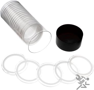Black Lid Capsule Tube & 20 40mm White Ring Coin Holders for 1oz Silver Eagles