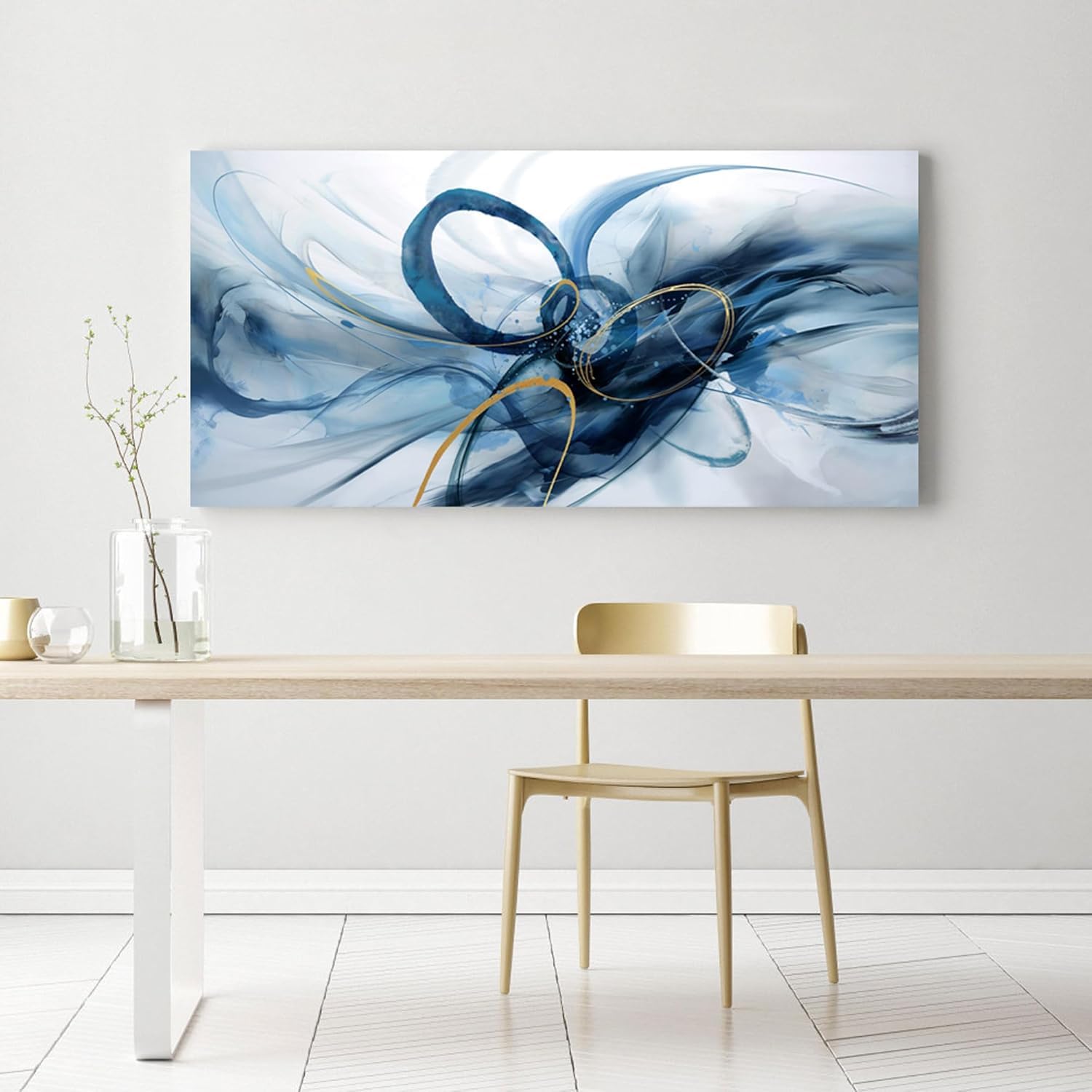 lianyibo Extra Large Canvas Wall Art - Modern Abstract Wall Art Blue and White Picture Artwork for Living Room Office Decor(70x140/Frameless)