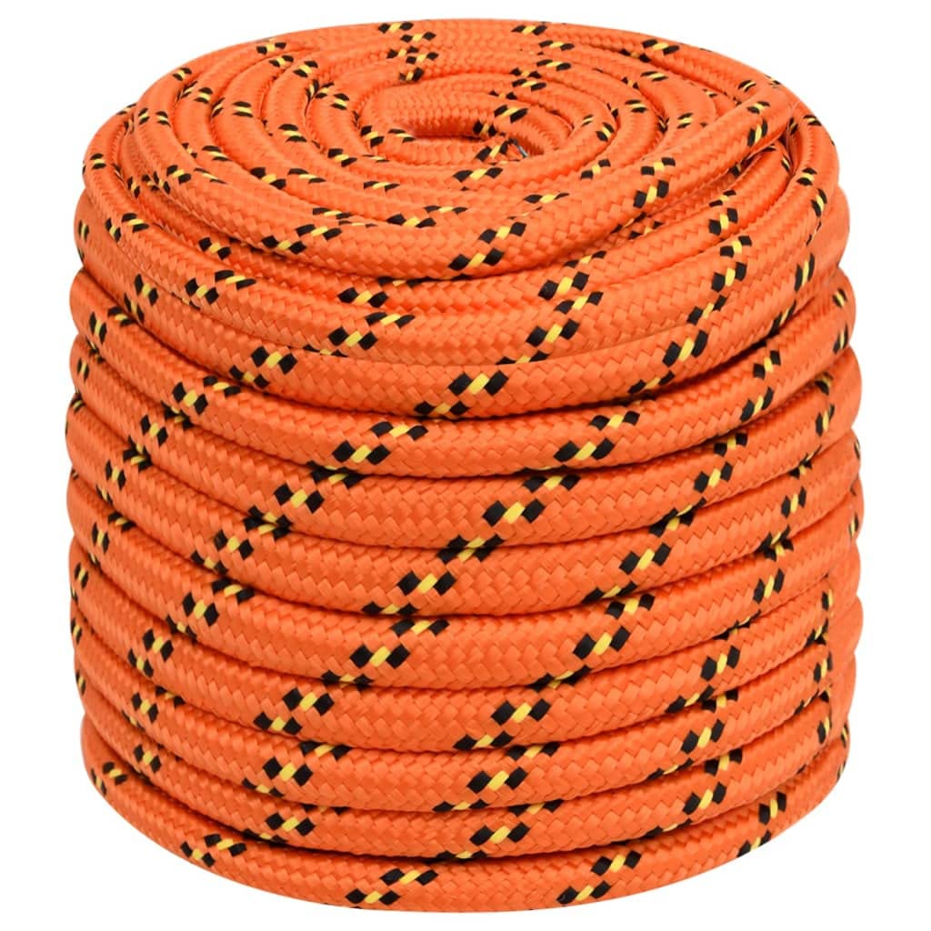 Orange Polypropylene Boat Rope, 18mm x 100m, Braided Nautical Line for Sailing, Boating, Yachting, Docking, and Outdoor Utility Use