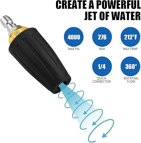 Miniatura 5 de Boquilla turbo de 4000 PSI para hidrolavadora a presión, puntas de lavado a presión de 14 pulgadas, conexión rápida con 7 puntas de boquilla de