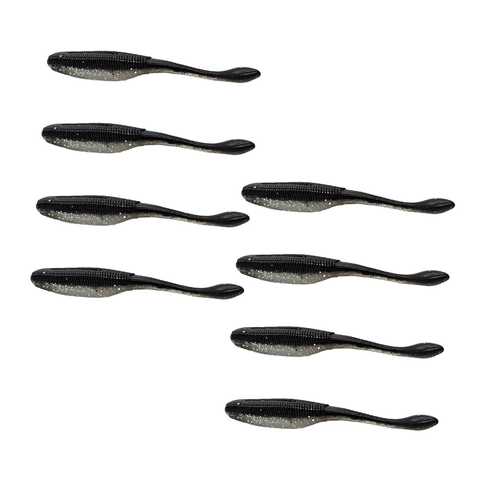 CALANDIS™ 8 Pieces Wiggle Worm Soft Fishing Tackle Fishing Lures for Bass Salmon Trout Black Argent | Crankbaits | Baits, Lures Flies | Fishing