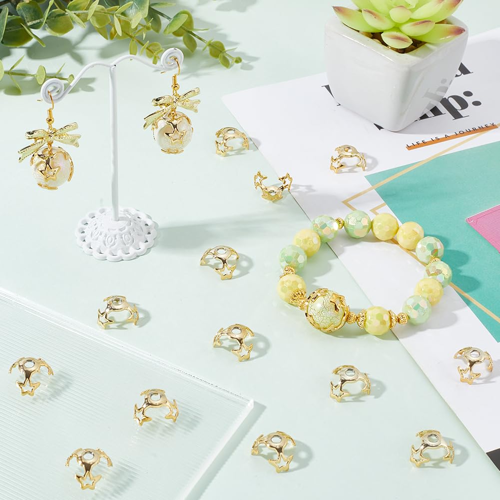 SUNNYCLUE 1 Box 70Pcs 16mm Gold Spacer Bead Caps Star Bead End Caps Bulk Acrylic Small Hollow Stars jewellery Spacers End Caps Accessories for jewellery Making Earrings Bracelets Necklaces DIY Crafts - Image 4