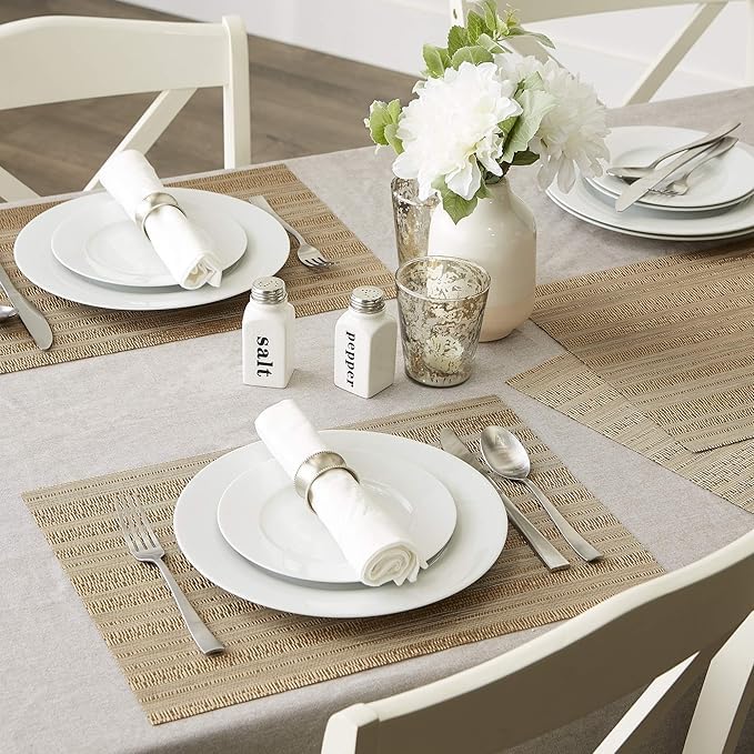 Image of YELONA Placemats for Dining Table - Heat Resistant, Non-Slip & Washable PVC Vinyl Table Mats - Set of 8, 45 x 30 cm (Wheat Brown)
