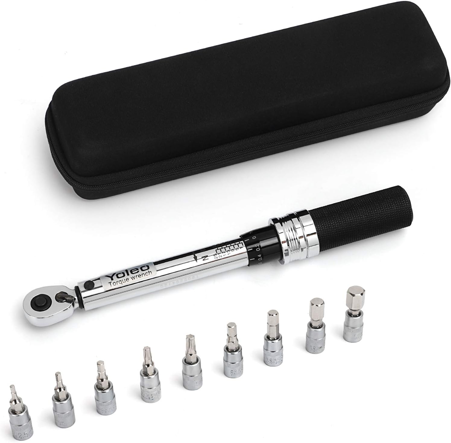 YOLEO 1/4 Inch Drive Click Torque Wrench Set, 1-25 Nm/ 9-221 in.-lb., Aluminum, Silver, Black