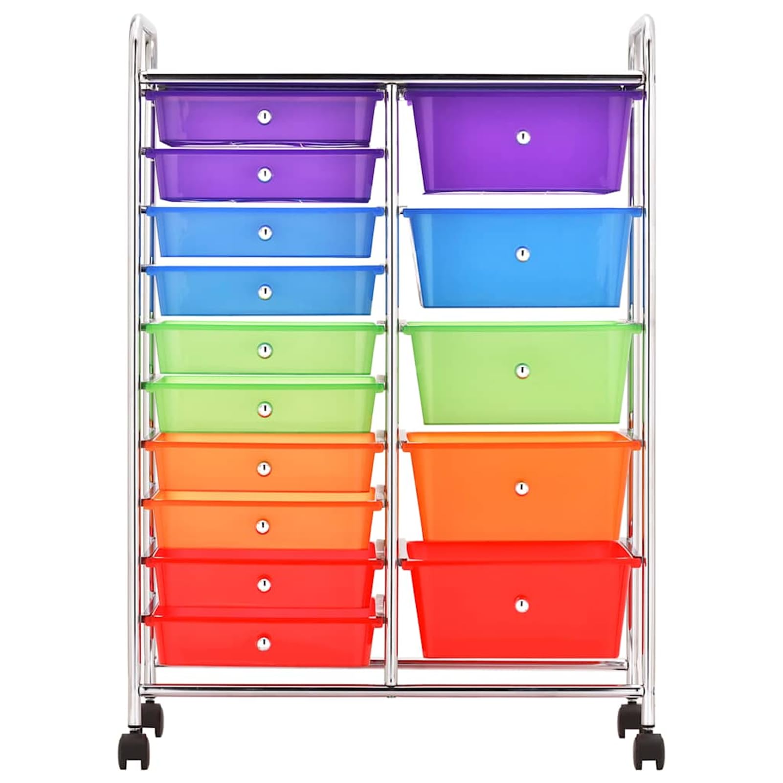 Tidyard Carrello Portaoggetti XXL 15 Cassetti Multicolore Plastica e Cromo 63x36,5x90,5 cm con Ruote per Ufficio e Casa 320410