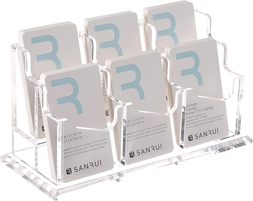 Miniatura 8 de SANRUI Tarjetero acrílico  Pantalla vertical de tarjetas de 2 niveles, organizador de tarjetas de visita transparente para escritorio, soporte de