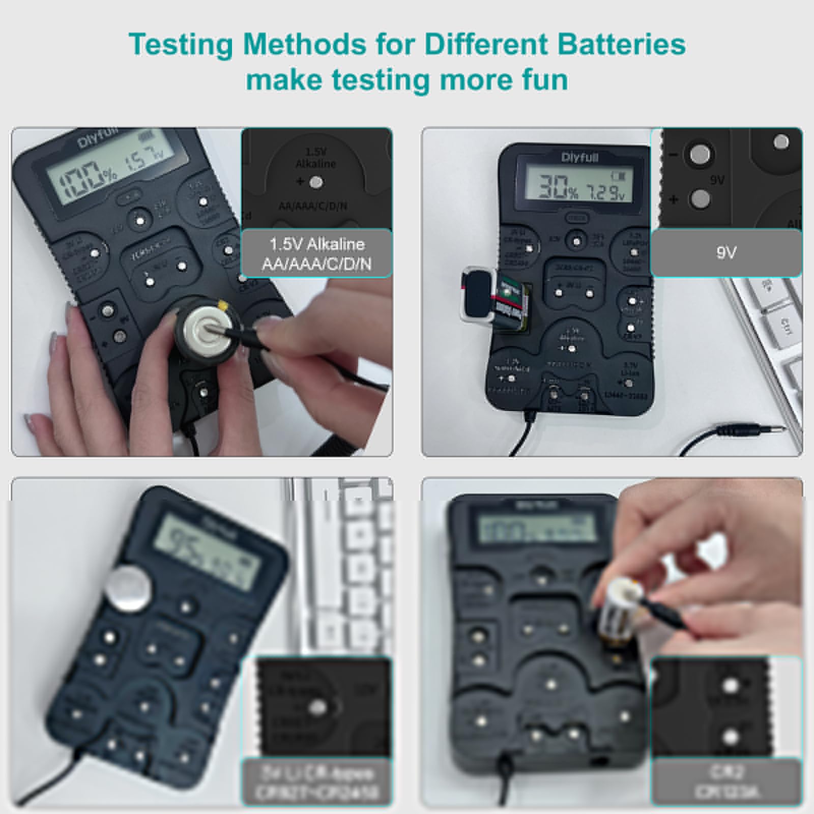 Dlyfull Tester Universale per Batterie AAA AA C D 9V CR123A CR2032 Display LCD 1,5V 3V