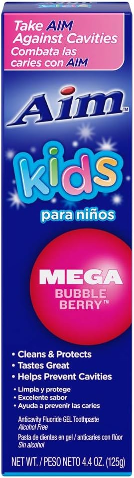 Aim Kids Gel Fluoride Toothpaste - Mega Bubble Berry 4.4 oz. (Pack of 2)