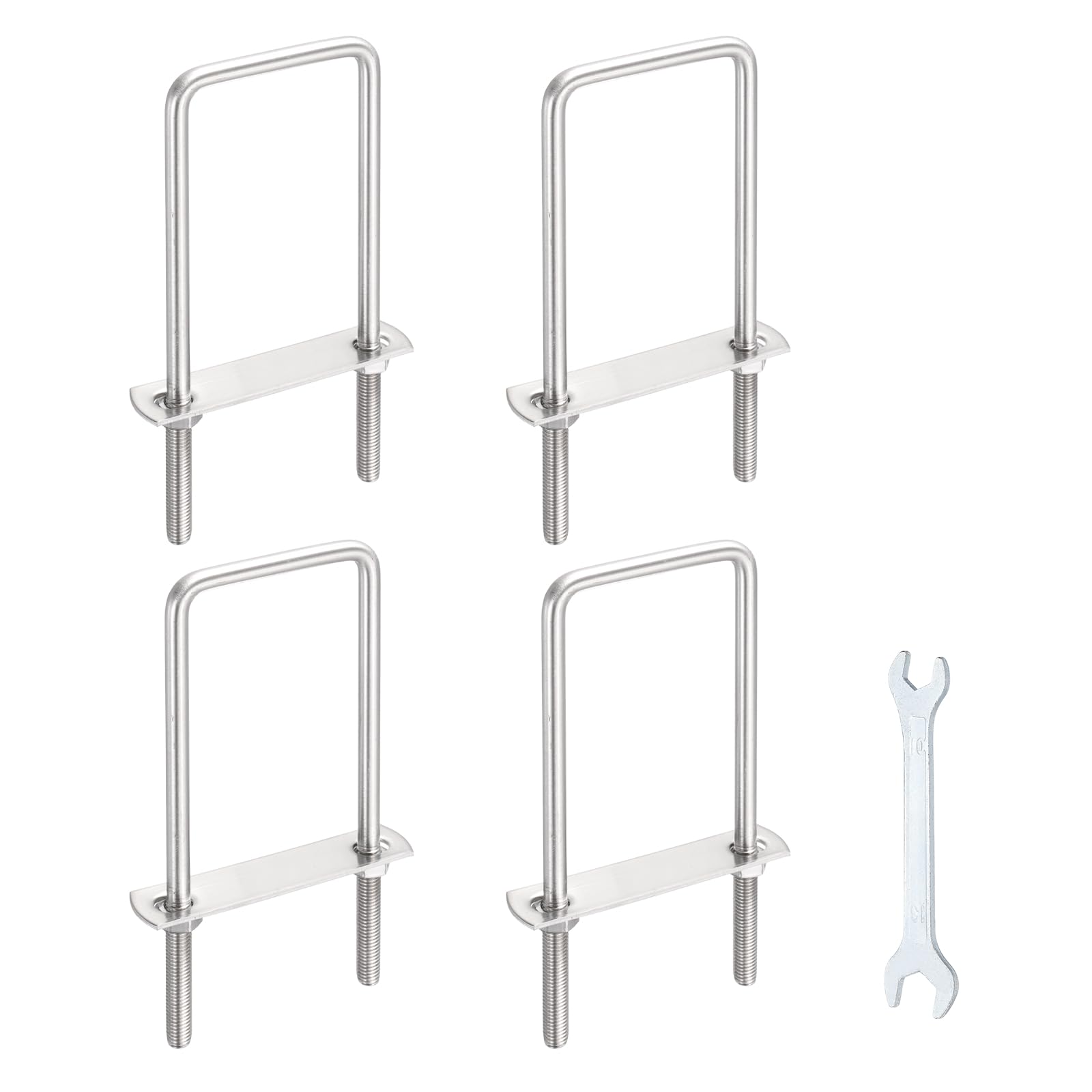 sourcing map 4 Sets M8 Square U-Bolts, 2.4"(61mm) Inner Width 4.7"(120mm) Length 304 Stainless Steel U Clamp Bolts with Nuts, Plates and Wrench for Trailer Ski Boat Fishing Boat โ image 1