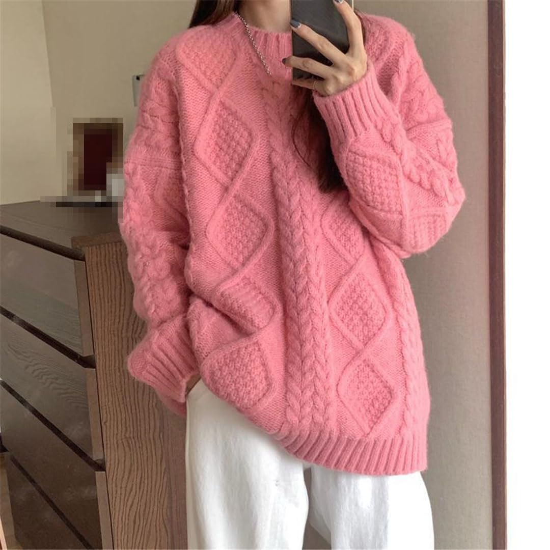 Vogrtcc Pull Torsadé À Col Rond pour Femmes, Hauts Tricotés Décontractés À Manches Longues Et Amples