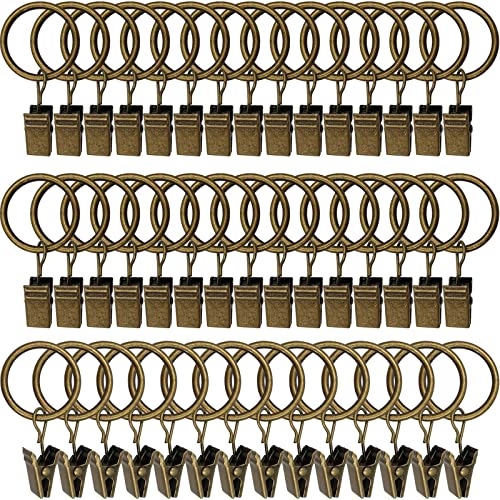 Image of LLPJS 44 Pack Curtain Rings with Clips, Curtain Clip Rings Hooks, Bow Hanger Clips for Hanging Drapery Drapes Bows, Ring 1 inch Interior Diameter, Fits up to 5/8" Rod, Bronze