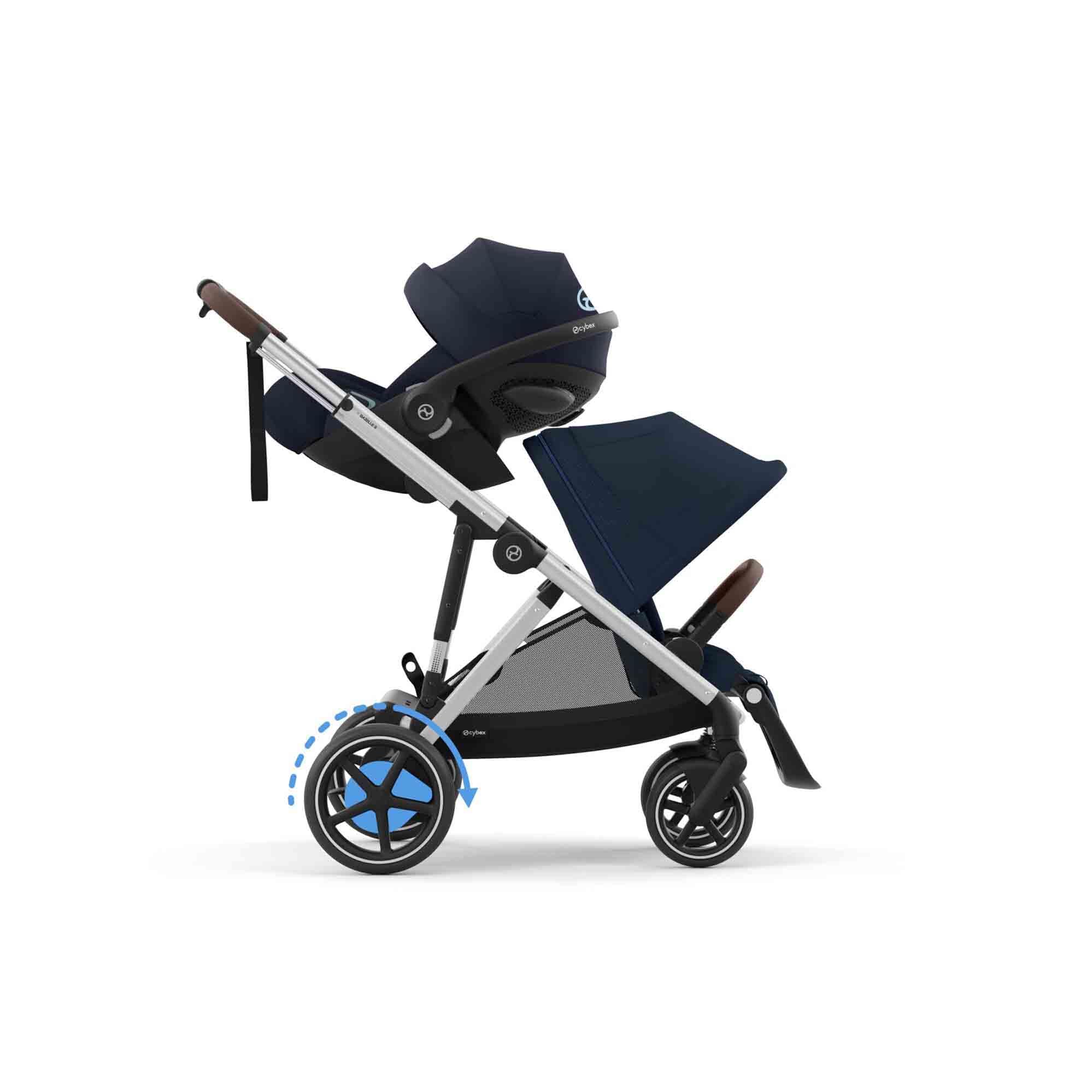 CYBEX Poussette Gold e-GAZELLE S, de la naissance à environ 4 ans, max. 22 kg (mode simple) / 2x 22 kg (mode duo), système tout-en-1 avec propulsion électrique et 20+ configurations, bleu océan