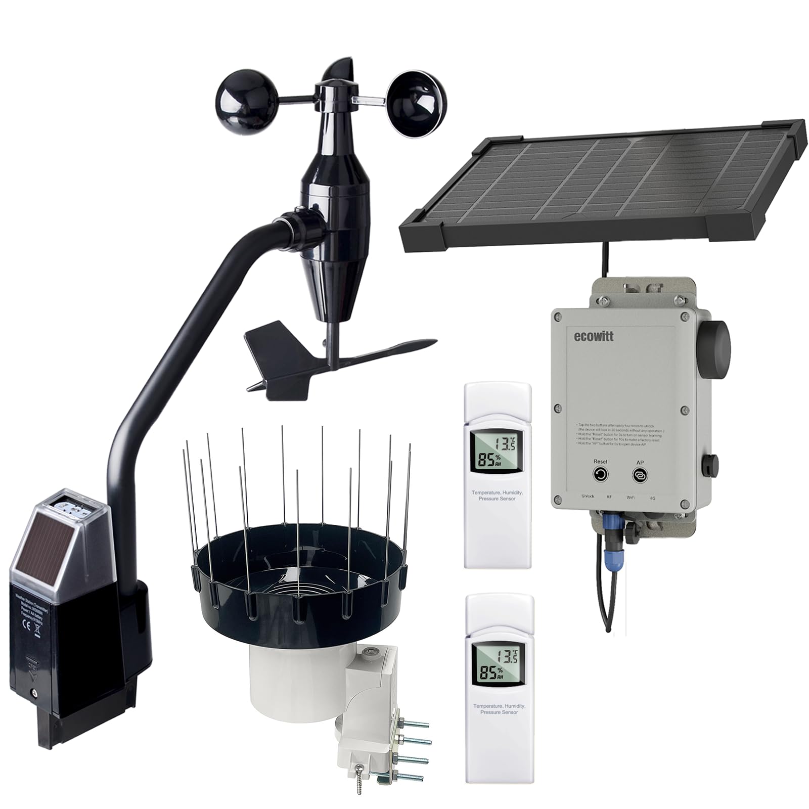 ECOWITT WittField Suite WS6212 - Estación meteorológica inalámbrica con gateway 4G y Wi-Fi, panel solar, 4 en 1 WS68 + pluviómetro WH40 y sensor WN31