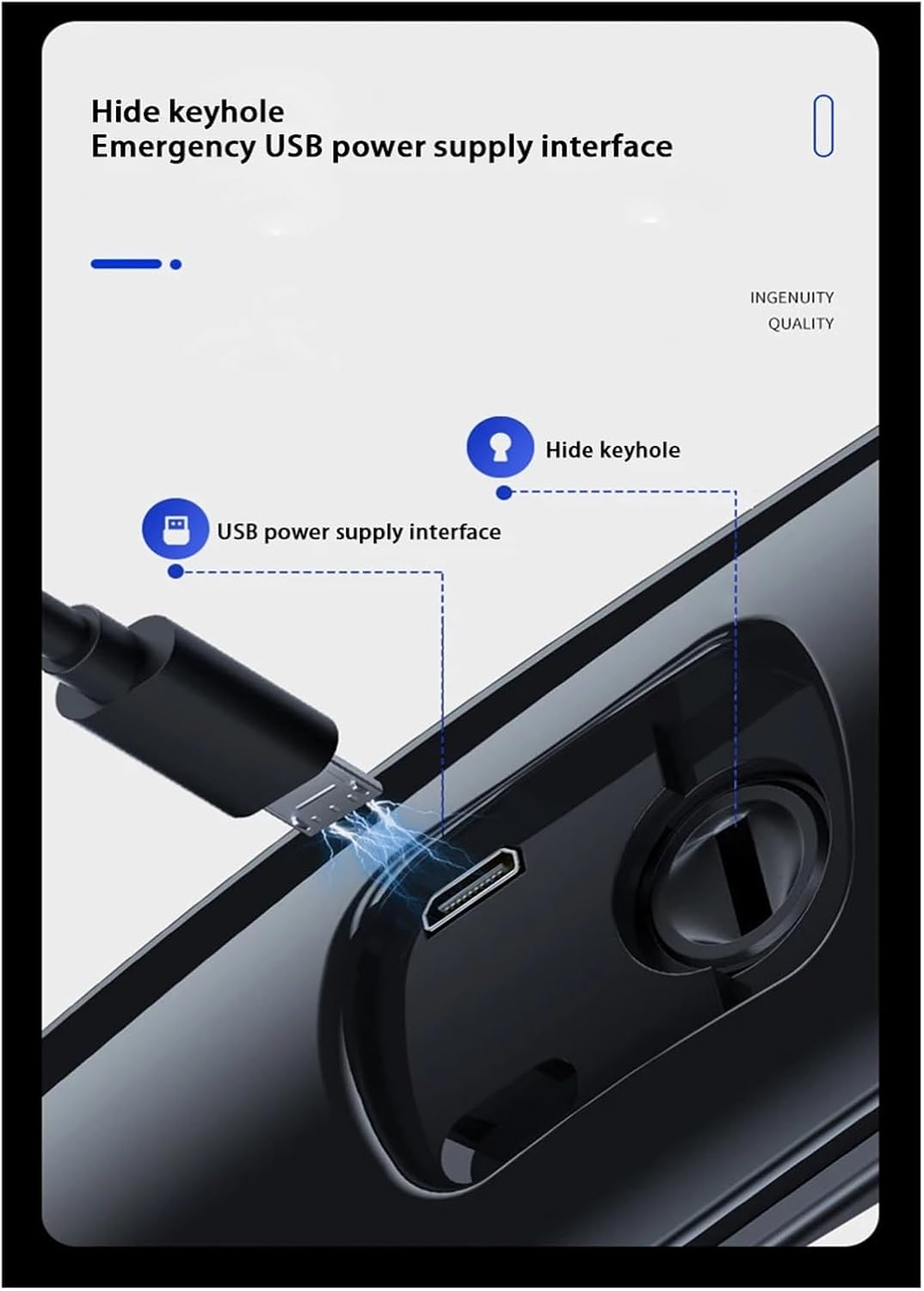 Hidden Keyhole and Emergency USB Power Supply Interface