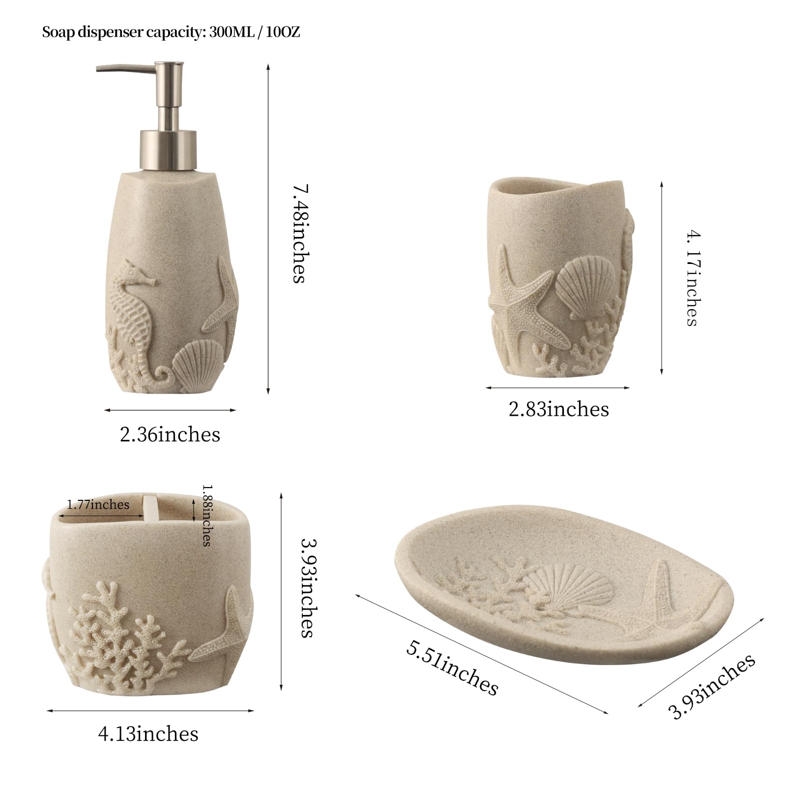 Juego de accesorios de baño, 4 piezas de accesorios de baño con dispensador de jabón, soporte para cepillos de dientes, vaso, jabonera, organizador de encimera de baño, decoración de baño de 5