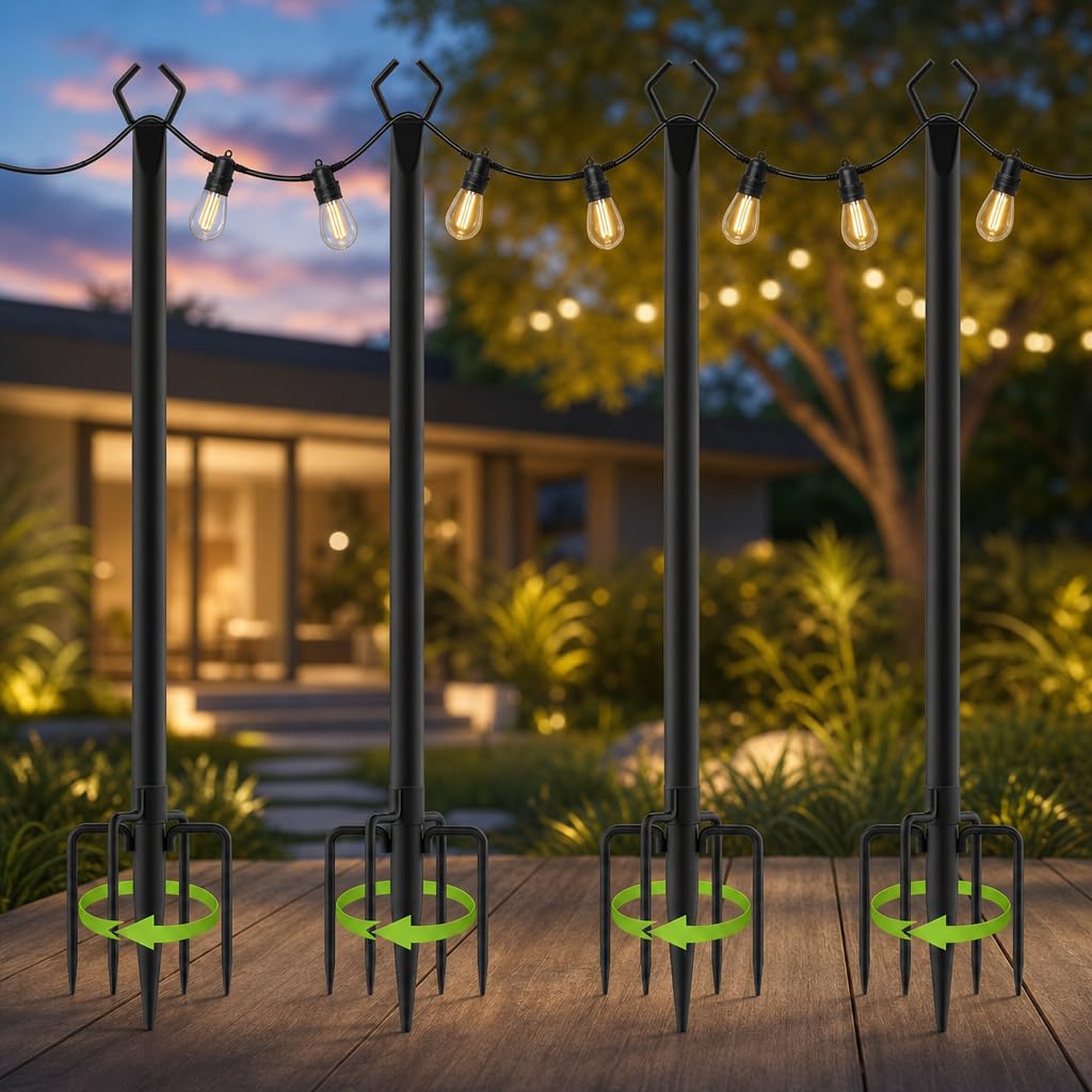 DpTerranubis 4 Pack String Light Poles 9.8ft – Metal Festoon Light Poles