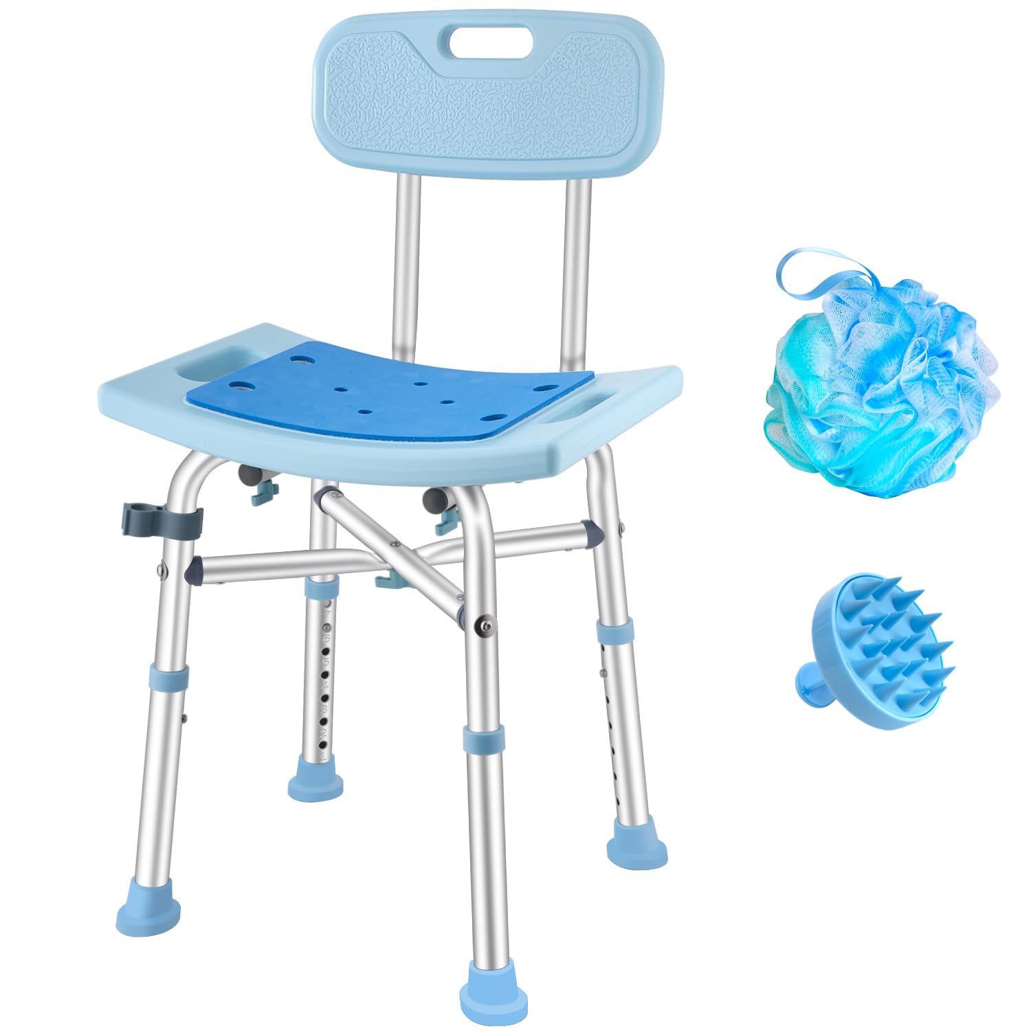 Taburete de ducha con respaldo extraíble, silla de ducha para personas mayores, soporta 220 kg, altura regulable 42-50 cm, asiento de ducha de aluminio, silla de baño, taburete para bañeras