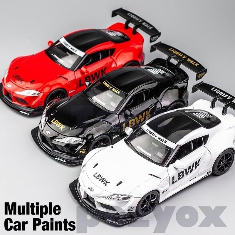 Image of 1 /22 Scale Big Toyota Supra GR LBWK Model Diecast Metal Pullback Toy car with Openable Doors & Light, Music Boys car for Kids Best Toys Gifts Toys for Kids-Black (White)