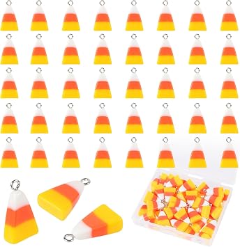 40 Pcs Fake Candy Corn Charms for Jewelry Making, Cute Candy Charms Halloween Thanksgiving Fall Autumn Pendant Resin Fake Corn Beads for Women Girls DIY Crafting 40