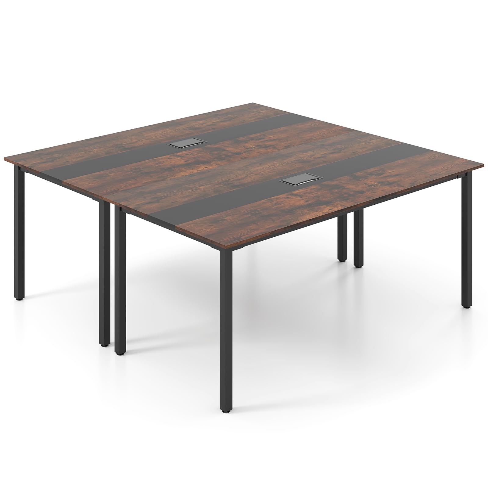 LIFEZEAL Table de Conférence Rectangulaire 180x90x75,5 cm, Table de Réunion 8-10 Personnes, Bureau de Séminaire avec Trou de Câble, Plateau en Bois et Cadre en Métal, Style Industriel