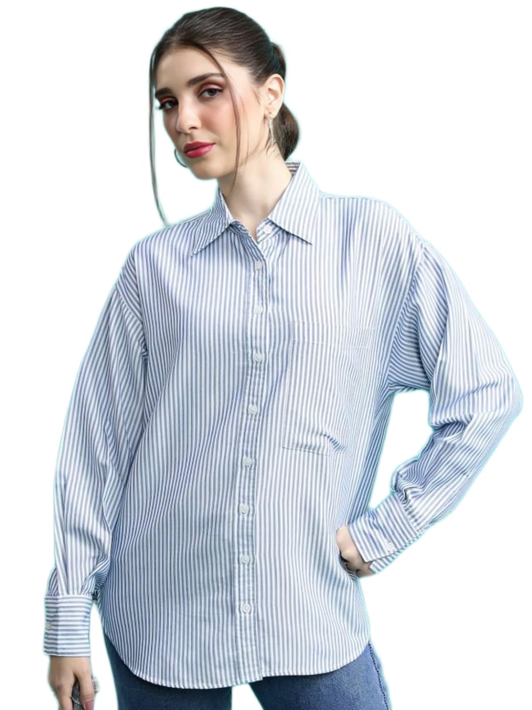 Women Striped Shirt,Oversized Cotton Shirt for Women,Long Sleeve Shirt 8.-picture-12
