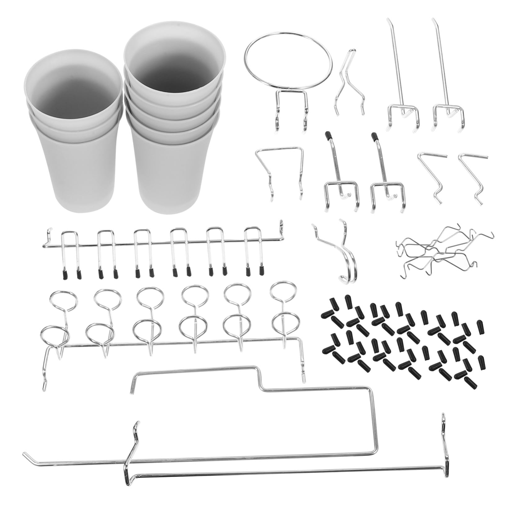 Cabilock Set di Ganci per Pannelli Forati in Acciaio Inox, 170 Pezzi | Argento, Forme Arrotondate Assortite, per Garage e Negozi, Accessori per Organizer da Parete Forata