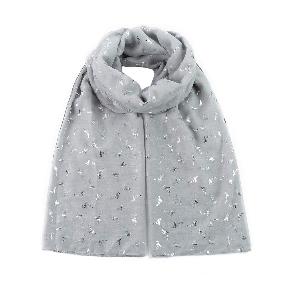 London Scarfs New Ladies Women's Glitter Foiled Flamingo,Swallow Birds & Butterfly Print Scarfs (Glitter Flamingo Silver)