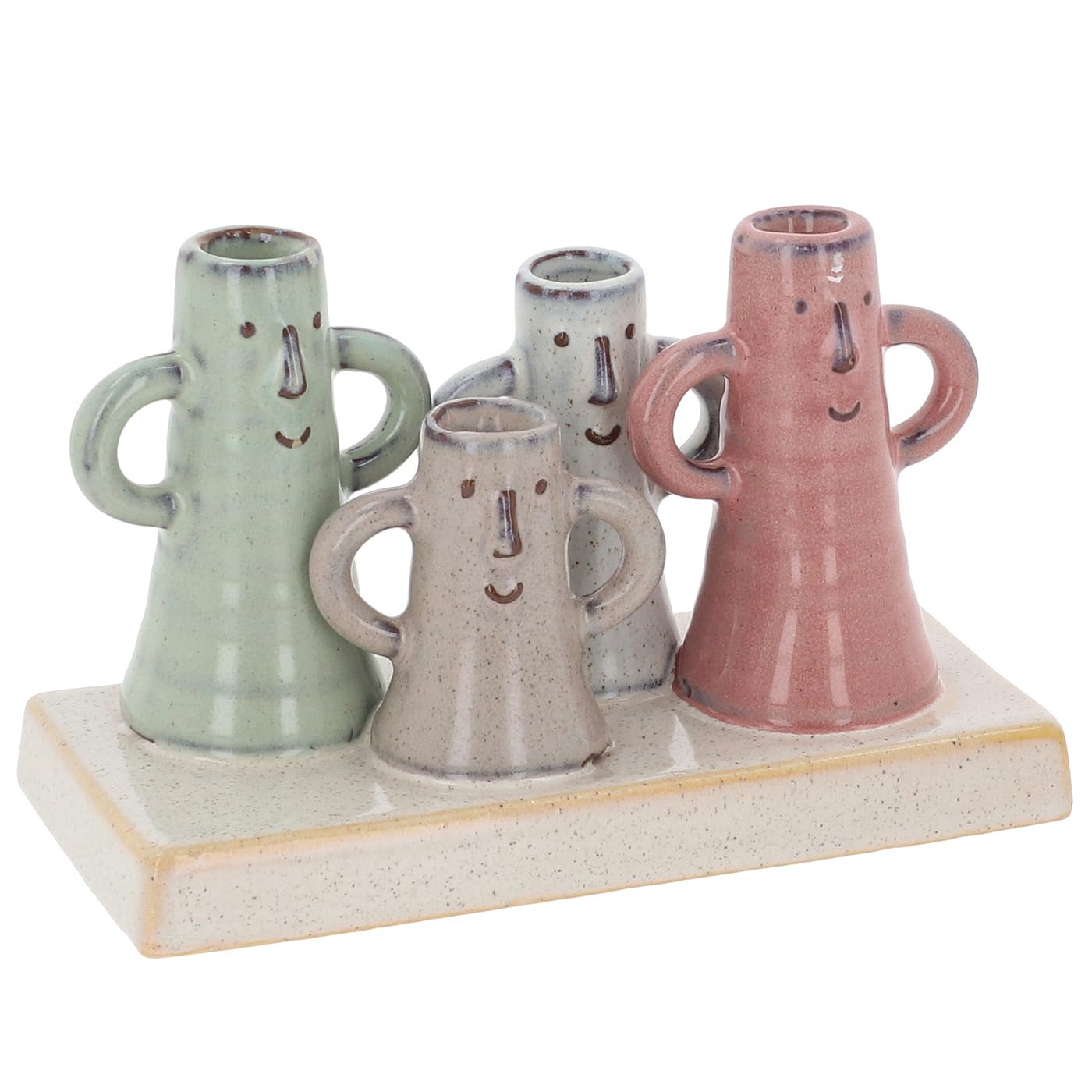 Shudehill Giftware Petite Pottery Pastel Tones Mini Collection of Vases - Great for Single Flowers, Dried Arrangements and More (4 Stem Faces)
