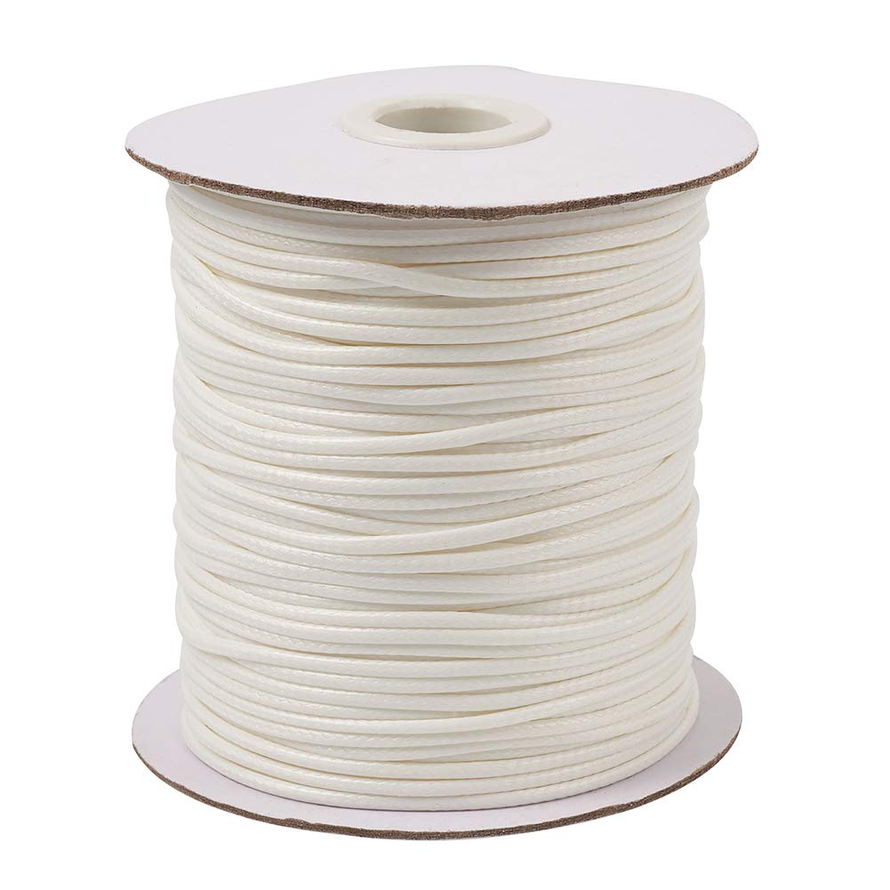 Pandahall 100 Yards/Roll 2mm Braided Waxed Polyester Cord String DIY Jewelry Craft Macramé Making Beading Thread Rope with Spool (White)