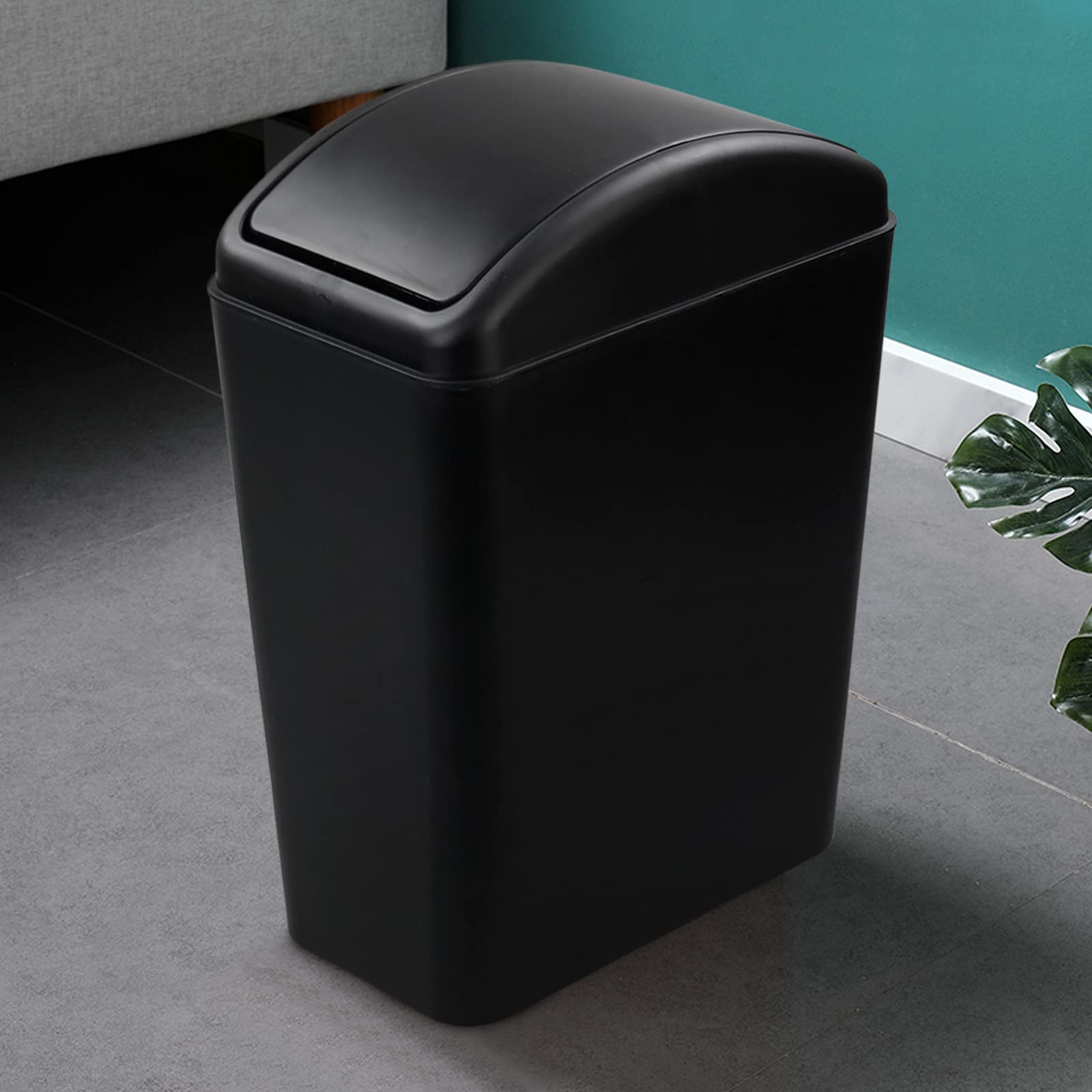 15 L Piccolo Cestino per i Rifiuti della Cucina Swing Top, Pattumiera in Plastica con Coperchio, Nero