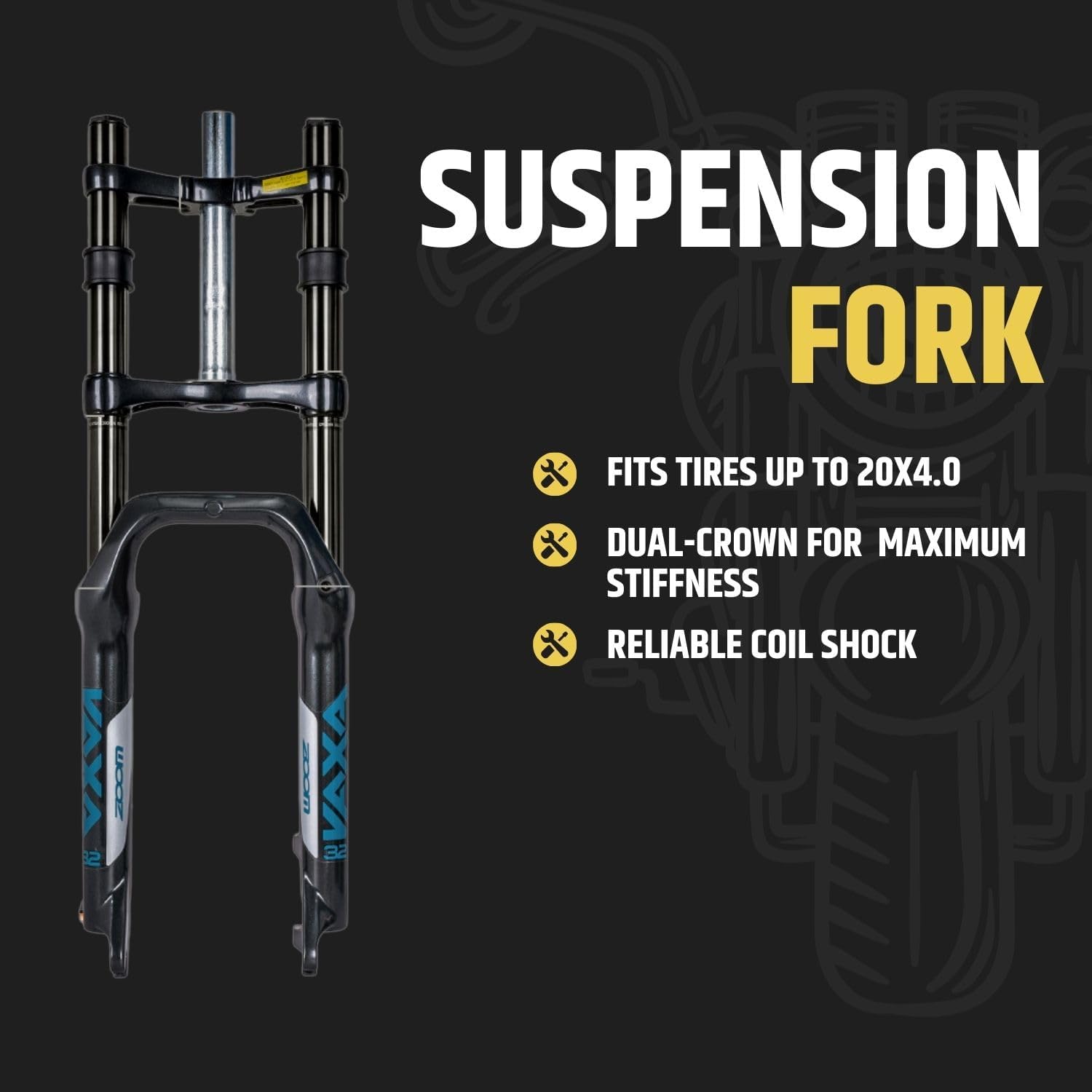 Zoom 879DH 20 x 4.0 Suspension Fork - Coil Spring - for Fat Tire Bike/EBIKE - Compatible with Ridstar Q20 (Rear Hub Motor)