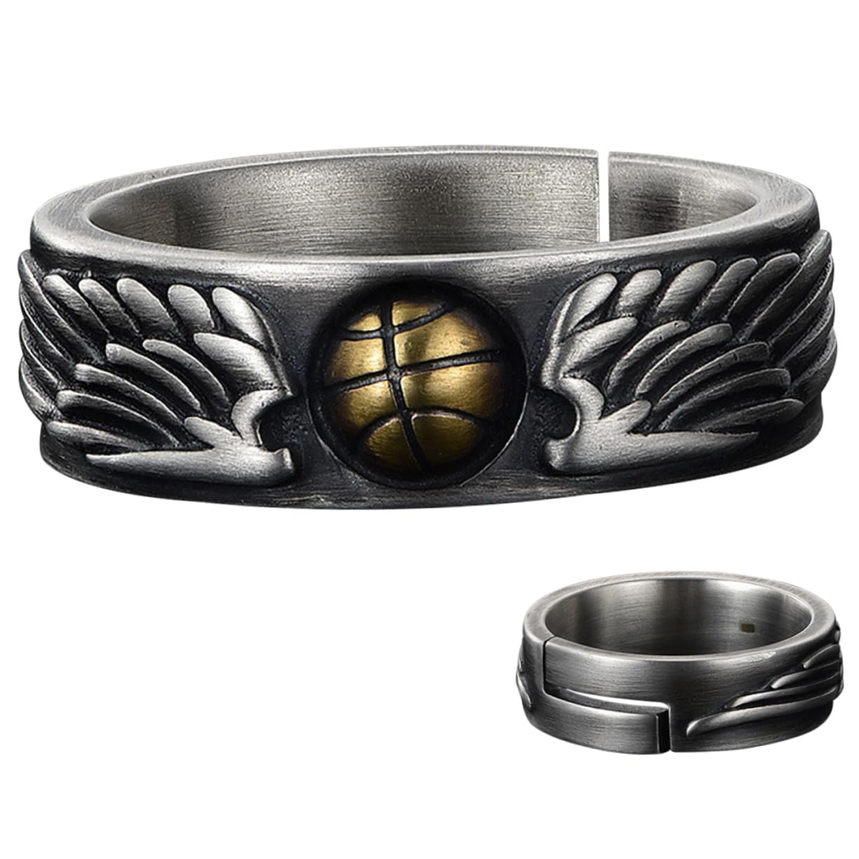 ToddmomyMale Jewelry Ring Basketball Wings Ring Men's Style Jewelry 1pcs Metal Basketball Charm Finger Man Finger Decor Male Jewelry Thai Silver Metal