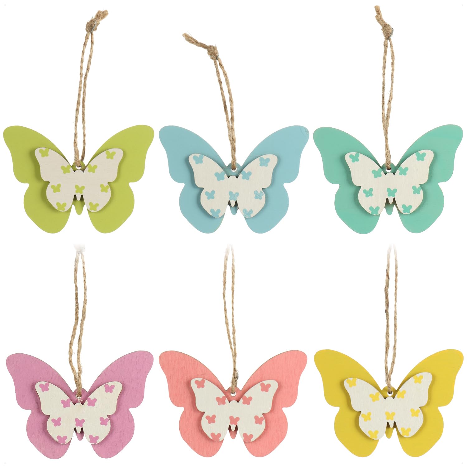 Com-Four 6 Pieces - 6 Colors Com-Four® 6X Decorative Hangers Made Of Wood - Colorful Butterflies To Hang Up - Wooden Hangers For The Easter Bouquet - Decorative Butterflies (6 Pieces - 6 Colors)