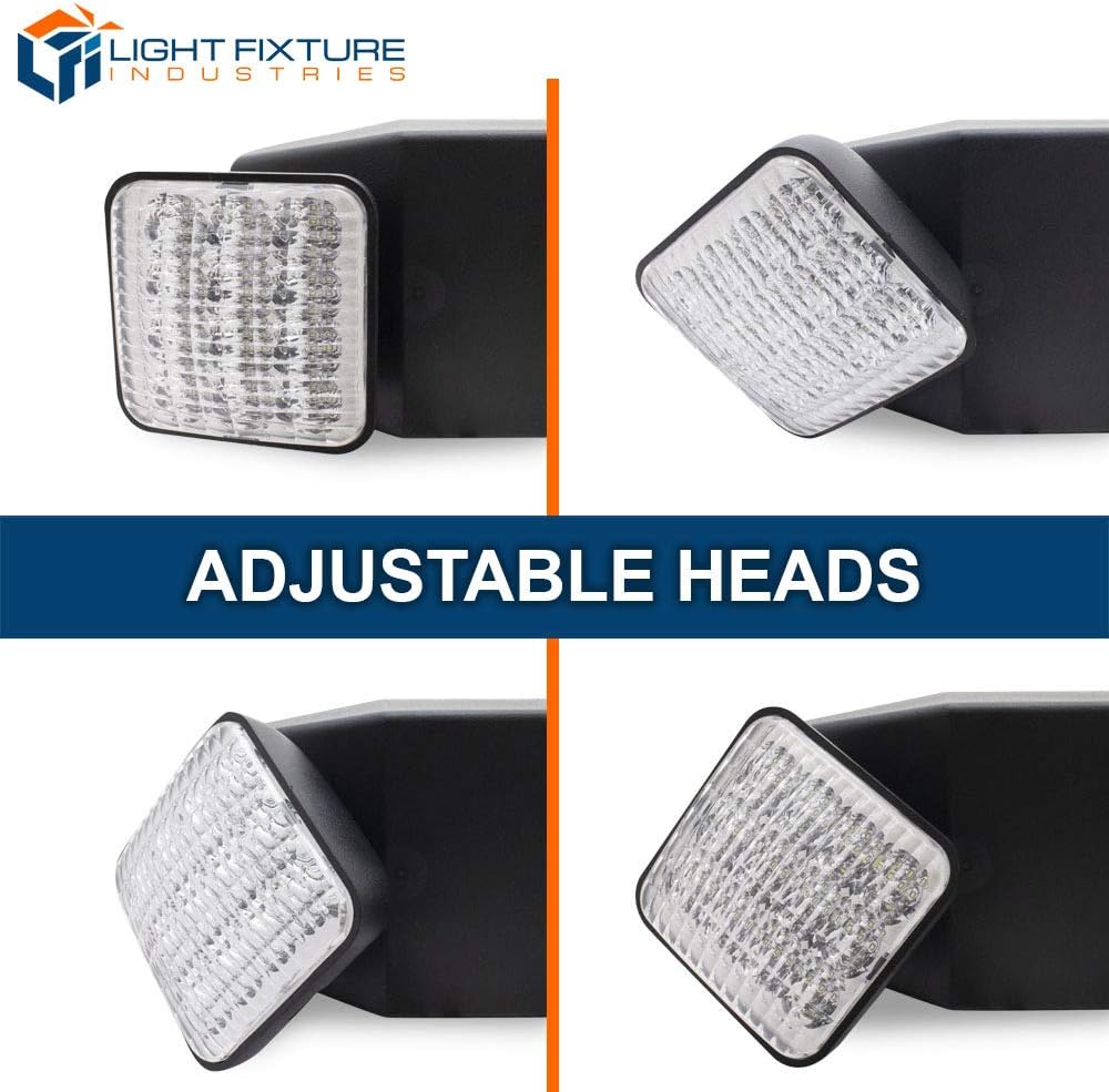 LFI Lights | Emergency Light | Black Housing | Two LED Adjustable Square Heads | Hardwired with Battery Backup | UL Listed | Contractor Standard | EL-2-B