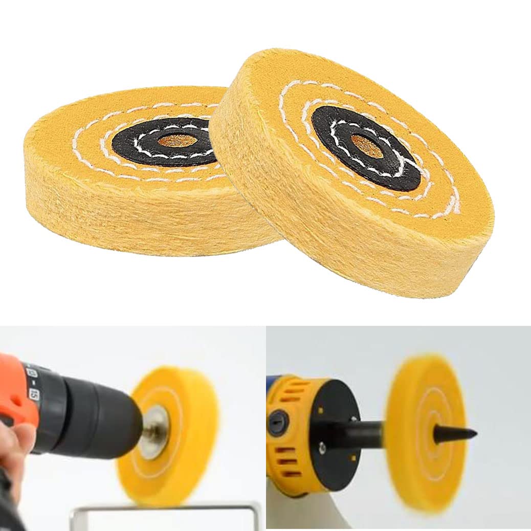Luo ke 5 Pcs 3'' Cotton Polishing Wheel - 3/8'' Arbor Hole Muslin Polishing Kits Cotton Buffing Wheels for Bench Grinder/Table Grinder (Yellow)