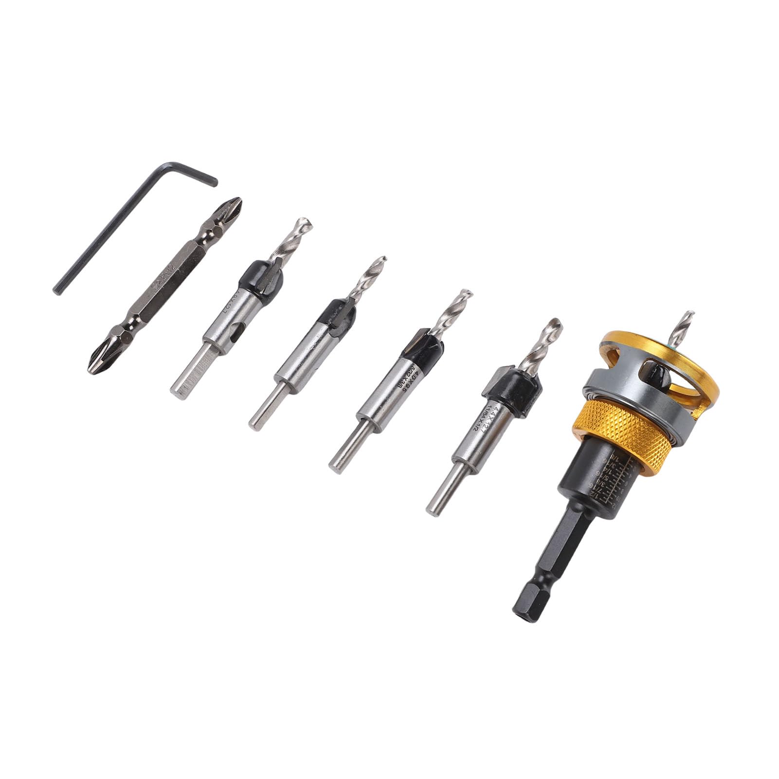 Yctze Juego de Brocas para Avellanador con Tope de Profundidad - Broca para Avellanador Vástago Hexagonal de 6,5 Mm Broca para con Tope de Profundidad - 4 Brocas de Repuesto - Herramientas y Hogar