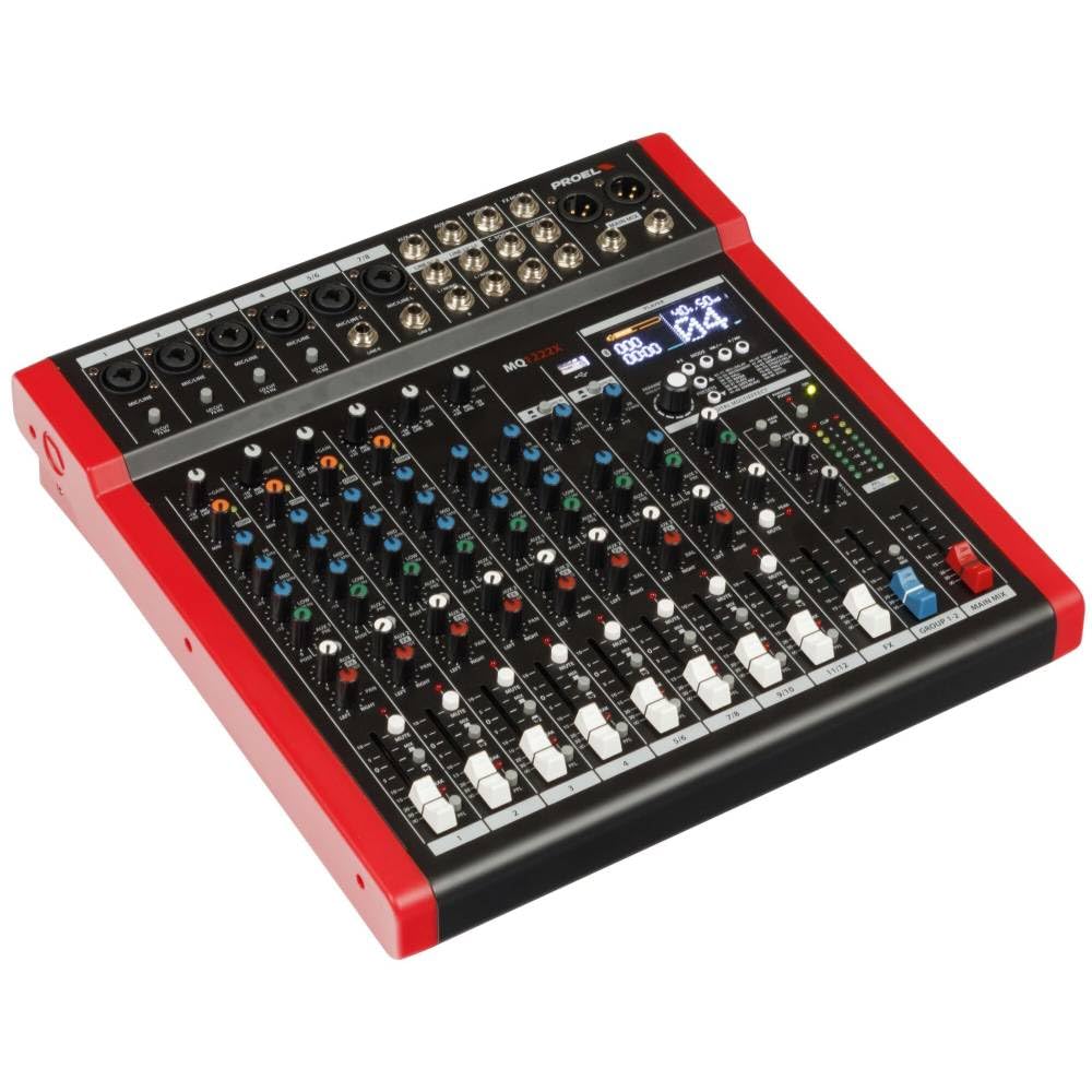 Proel MQ1222X - Mixer Professionale a 12 ingressi con 6 PreAmp Microfonici HQ + 99 FX + modulo Bluetooth/USB per Canto, Live e Karaoke.