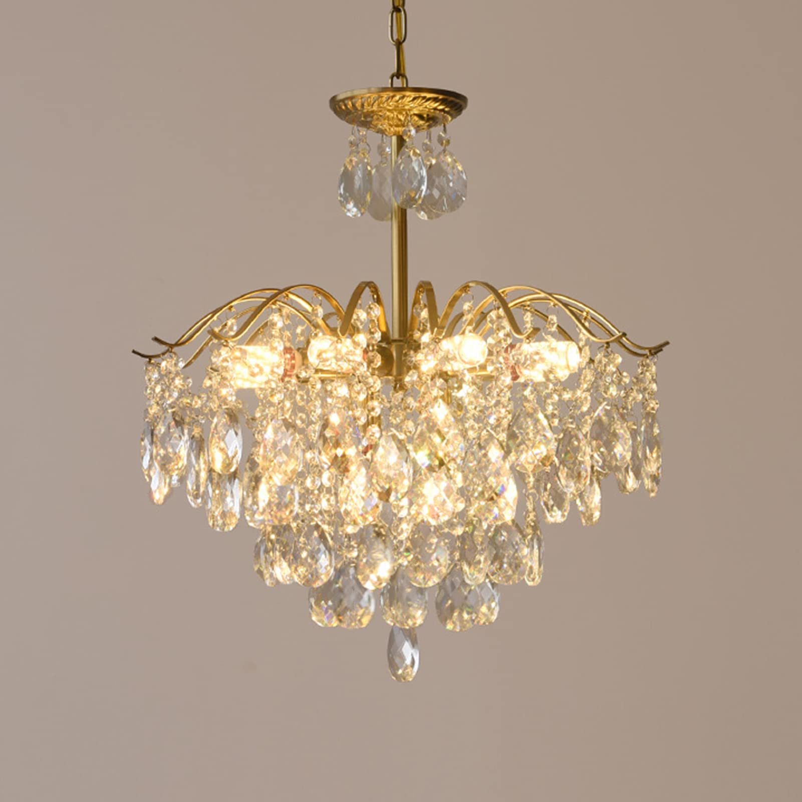 KXEcoLife Vintage Crystal Raindrop Chandelier Pendant Light, LED Modern Luxury Ceiling Light E14 Fixture for Dining Room, Bathroom, Bedroom, Living Room transpa