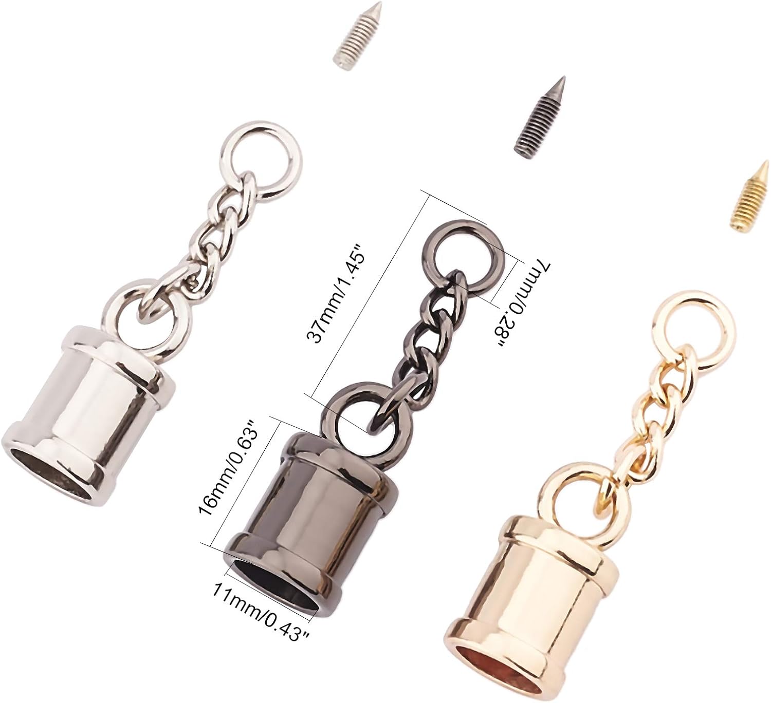 CHGCRAFT 24sets 3 Colors Tassel Bead with Screws and Curb Chains, Glue-in Fasteners for Necklace Cord Tassel - Image 3