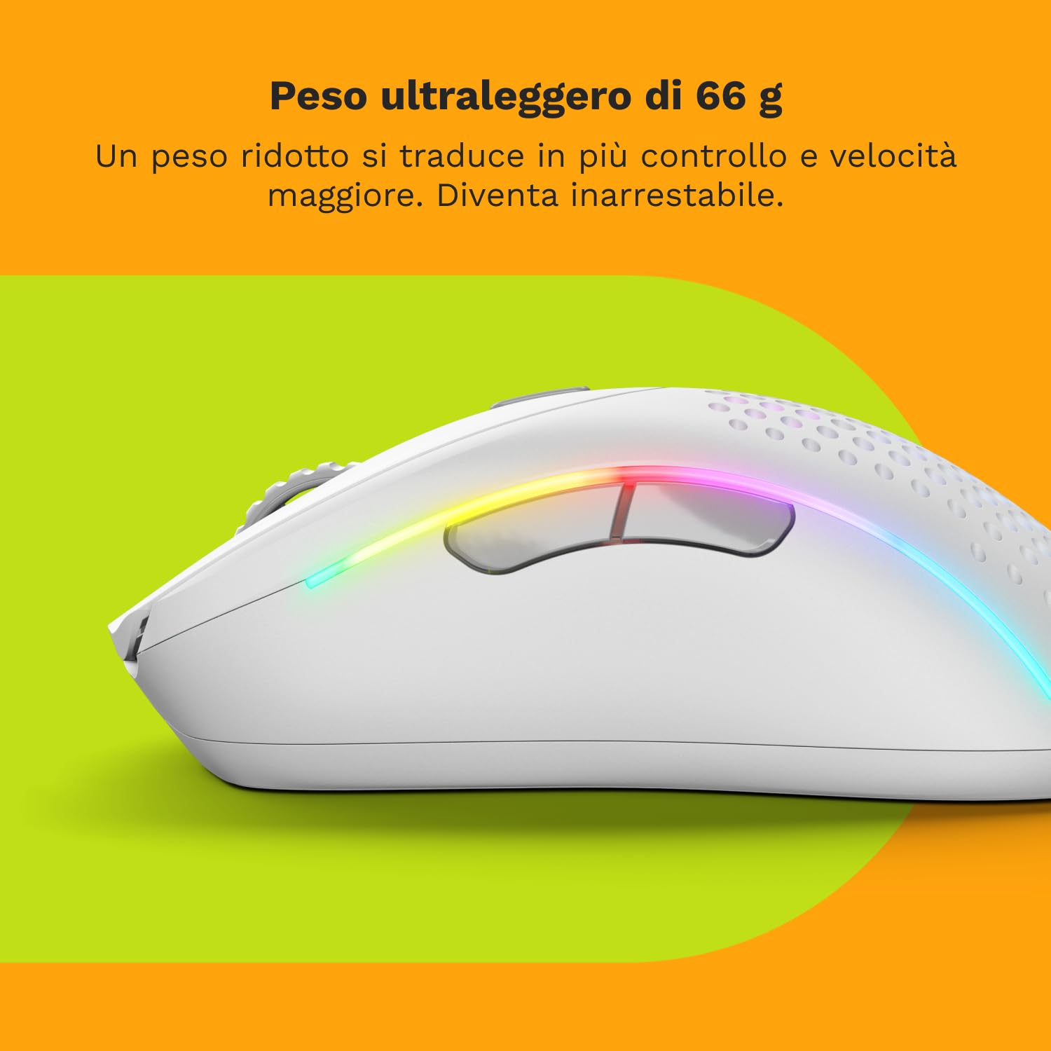 GLORIOUS Gaming Model D 2 Mouse da gaming senza fili - erg., superlegg. 66 g, durata batt. 210 h, sens. ottico 26.000, 6 tasti programm., ciclo vita 80 milioni clic, sparatutto, MMO, MOBA - Bianco