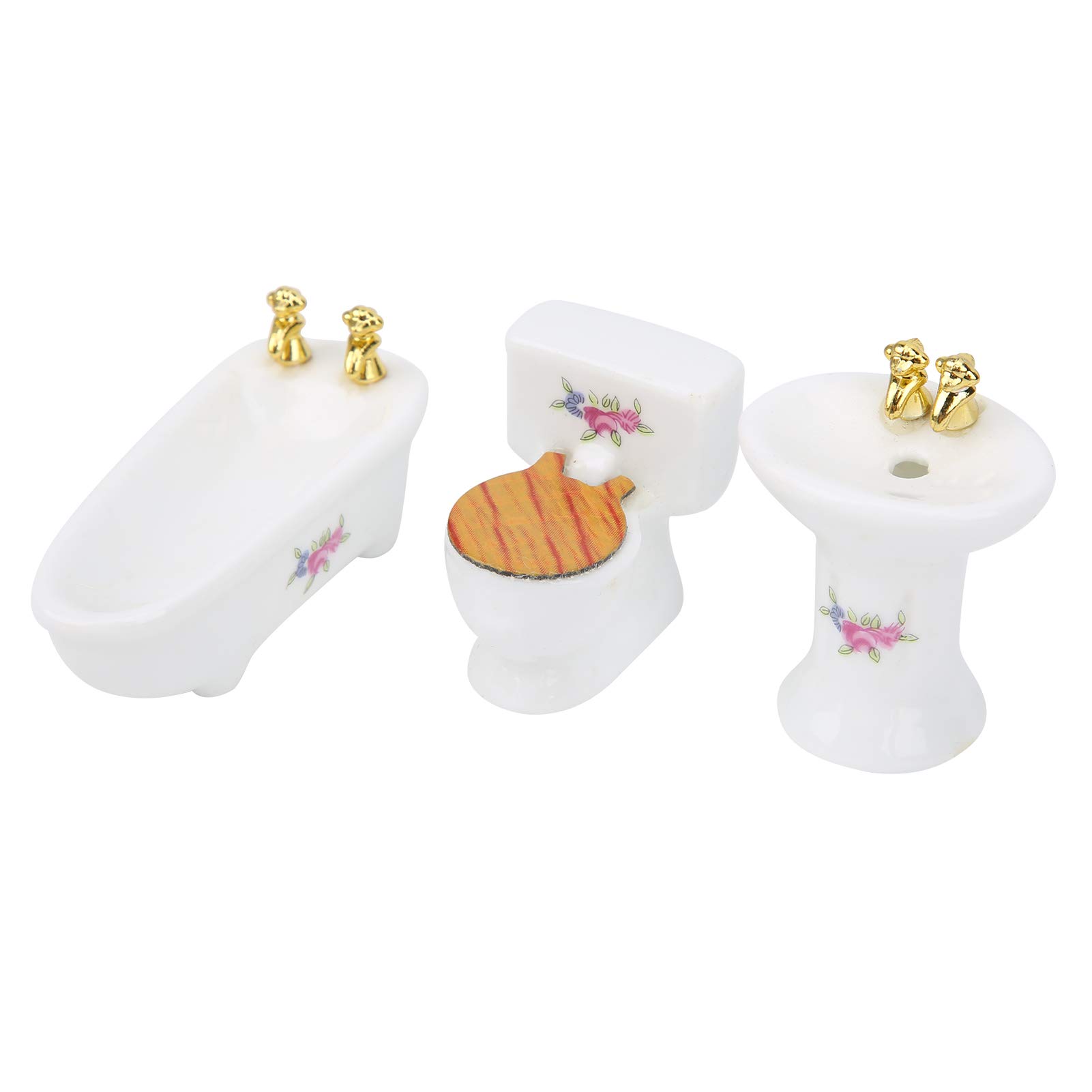 Generic 1/24 Casa de Muñecas Miniatura Exquisito Juego de Baño de Cerámica para Casa de Muñecas, Rosa Blanca Trébol de Cuatro Hojas Bañera Lavabo Kit para Mini de (#3)