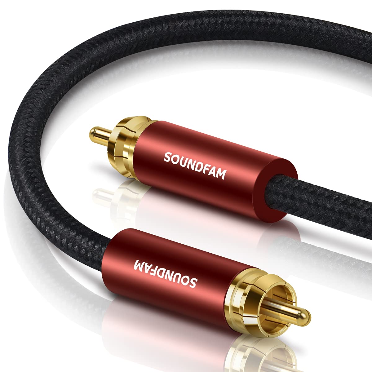 Subwoofer Cable (3 Feet) Dual Shielded with 24K Gold Plated Premium RCA to RCA Crown Header Connectors - Wine Red SeriesGlobal Recycled StandardGlobal Recycled StandardGlobal Recycled Standard